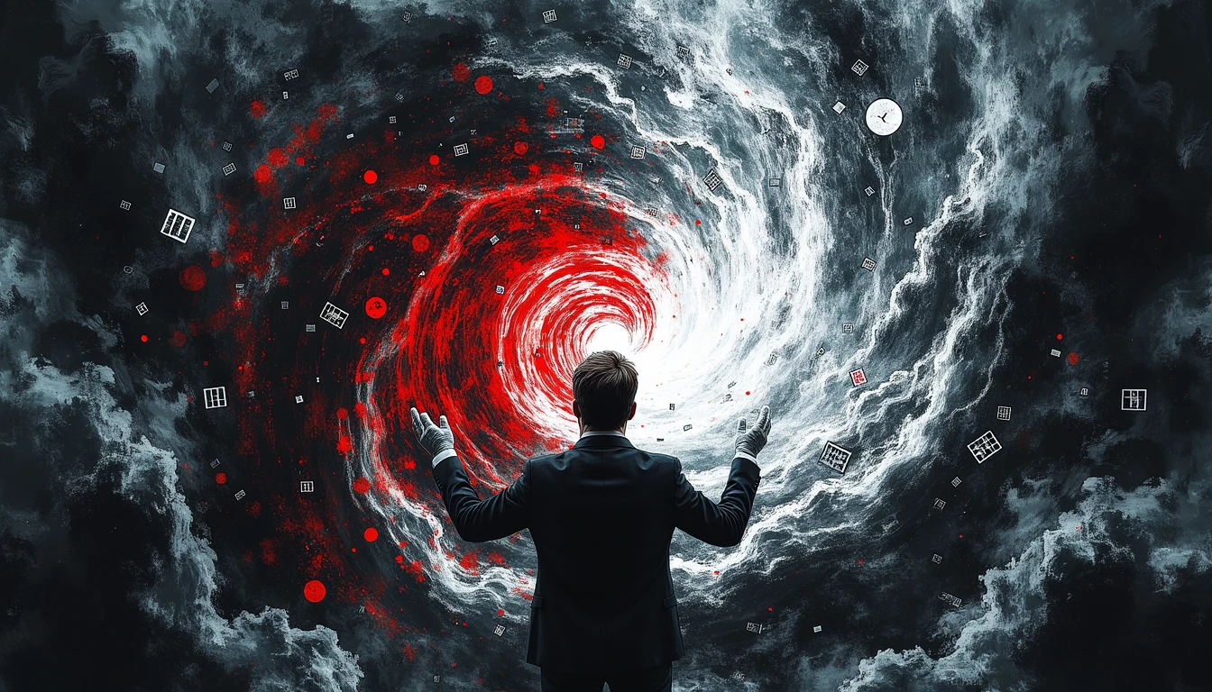 Person managing complex data streams, separating ethical considerations