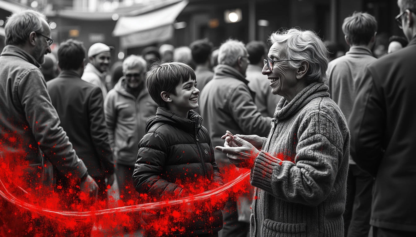 Stories connecting diverse individuals in vibrant marketplace setting