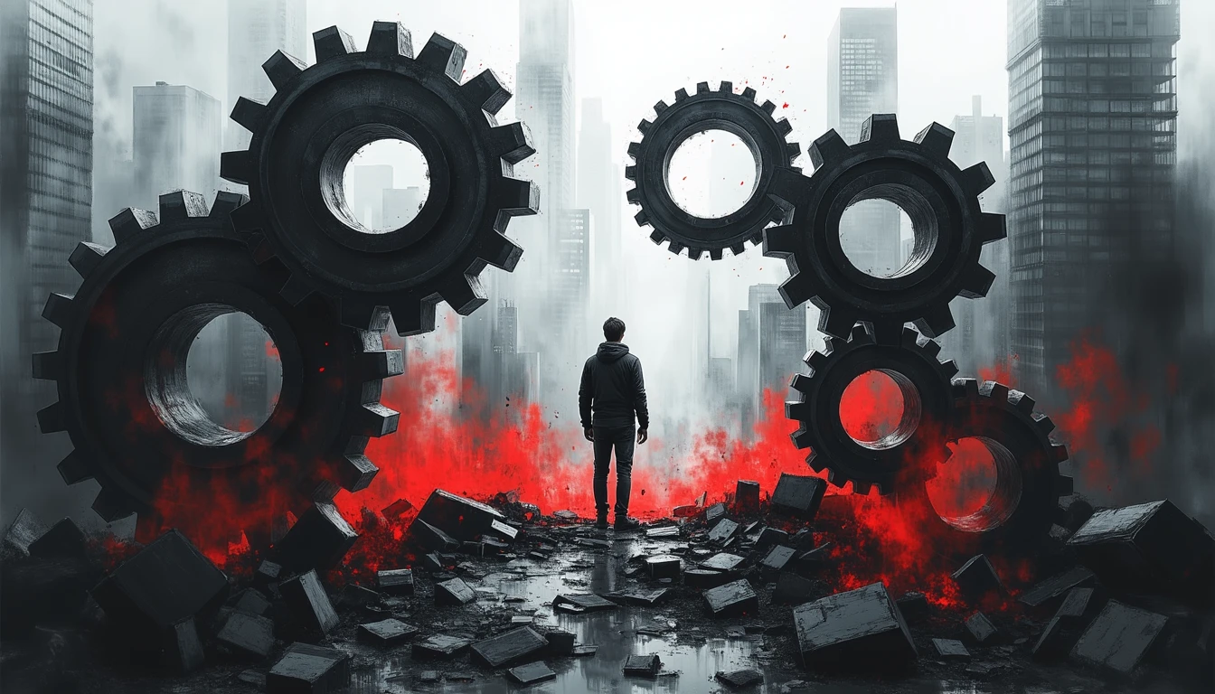 Individual confronting transformative technological machinery