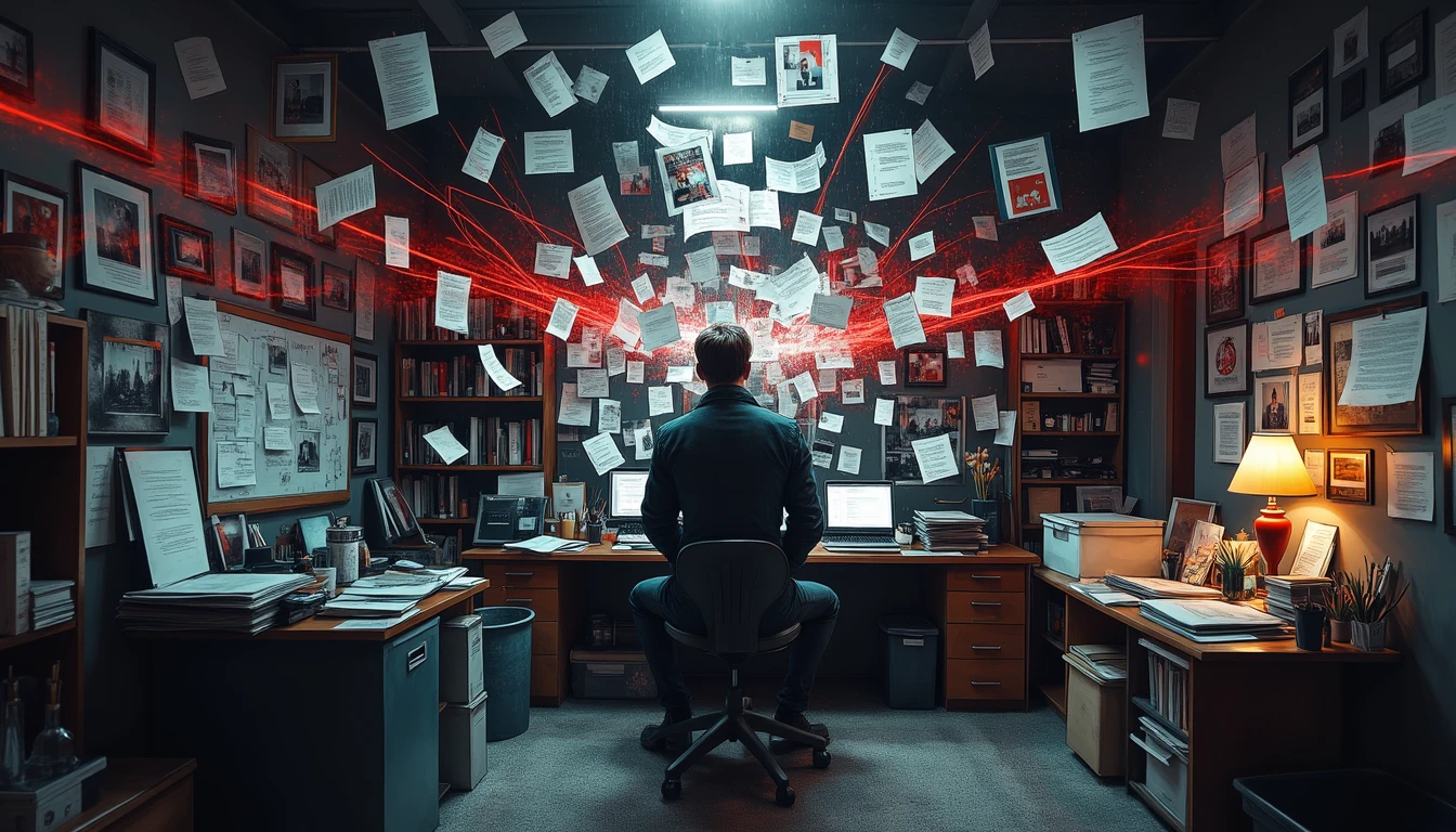 Detective organizing floating evidence into reasoning map