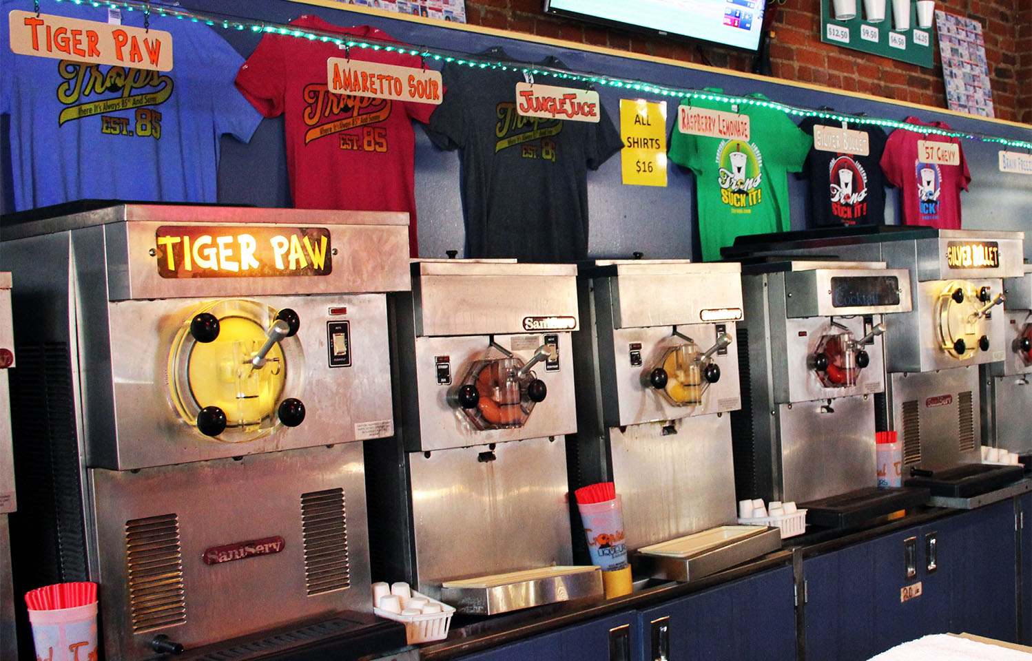 Choose between 17 different frozen cocktail flavors at Tropical Liqueurs in Columbia, MO.