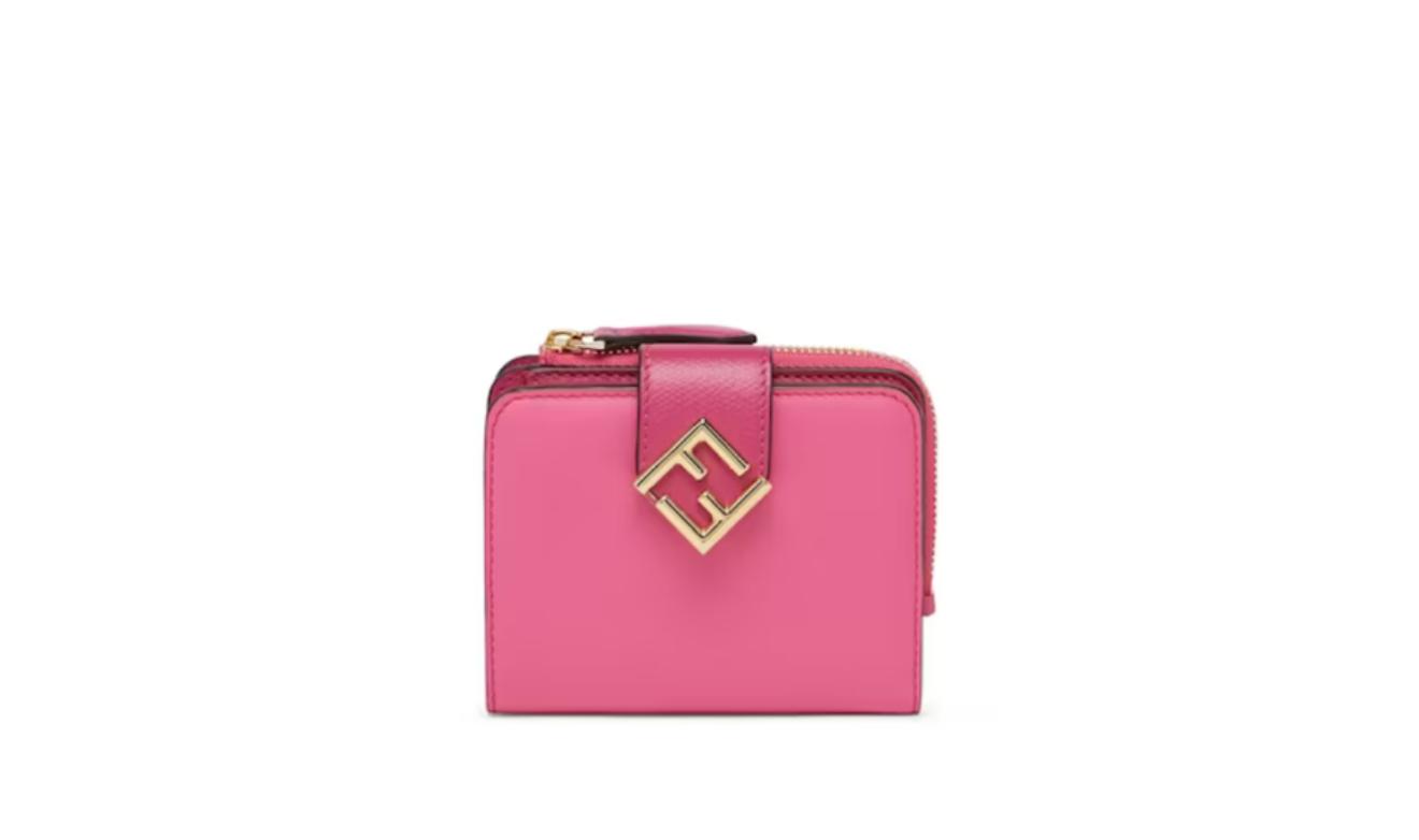 Fendi Pink Leather Compact Wallet with FF Logo