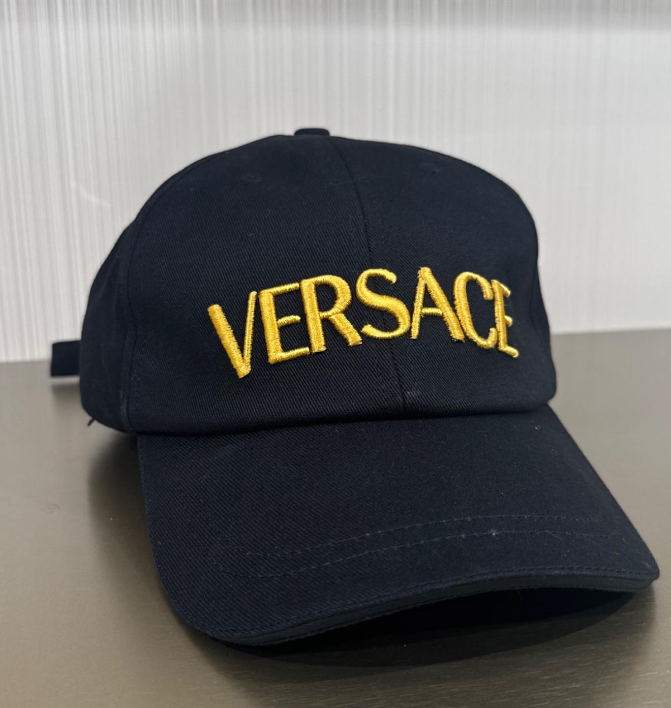 Versace Embroidered Logo Cap – Black with Gold Lettering