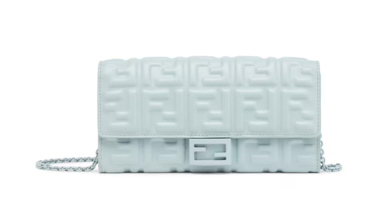 Fendi Blue Embossed Leather Wallet On Chain