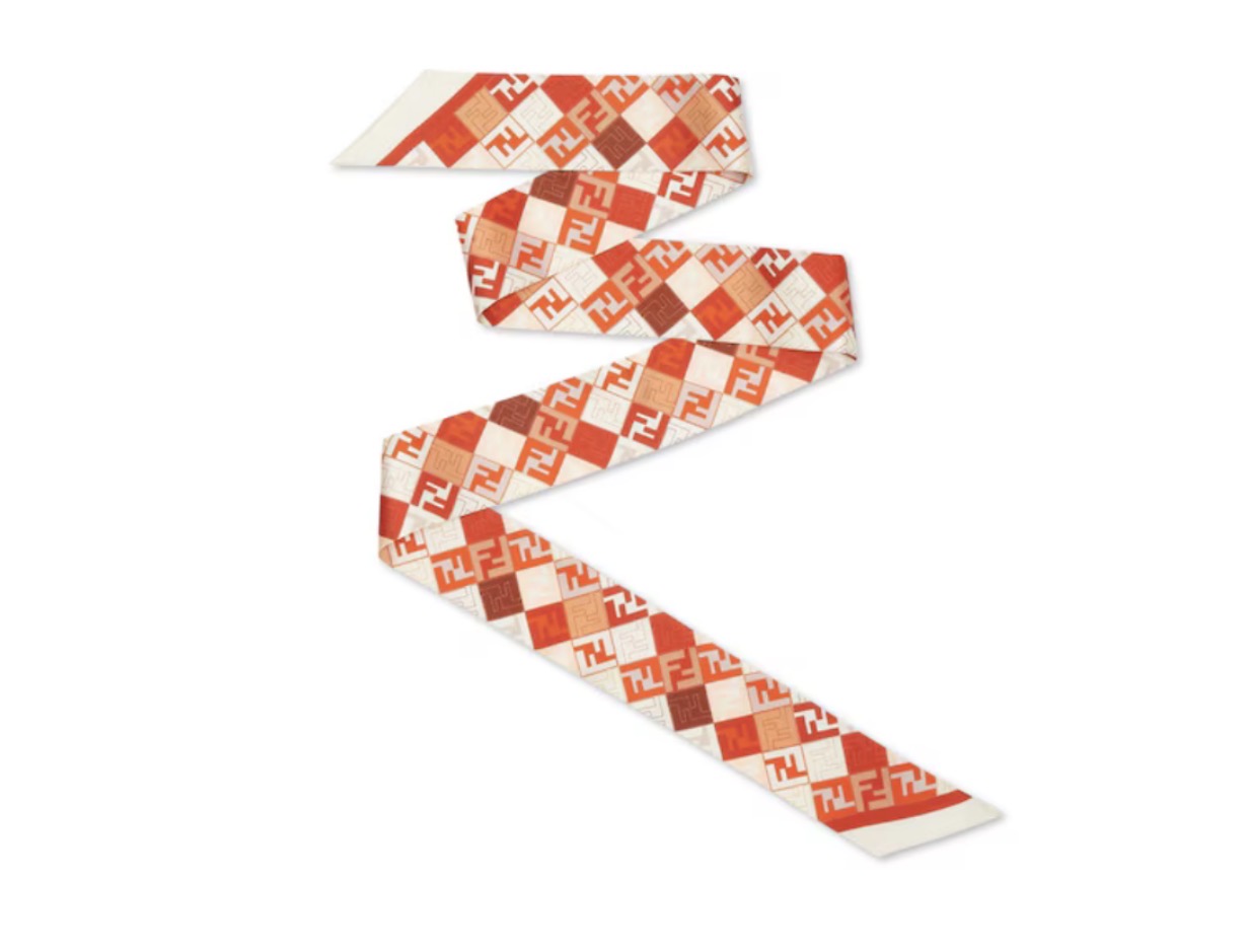 Fendi Roma Check Silk Twilly Scarf