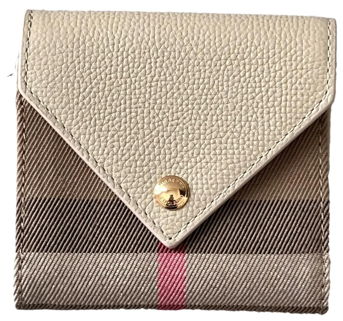 Burberry Classic Check Compact Leather Wallet Cream