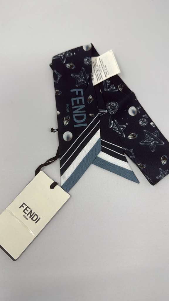 Fendi Blue Printed Silk Twilly Scarf