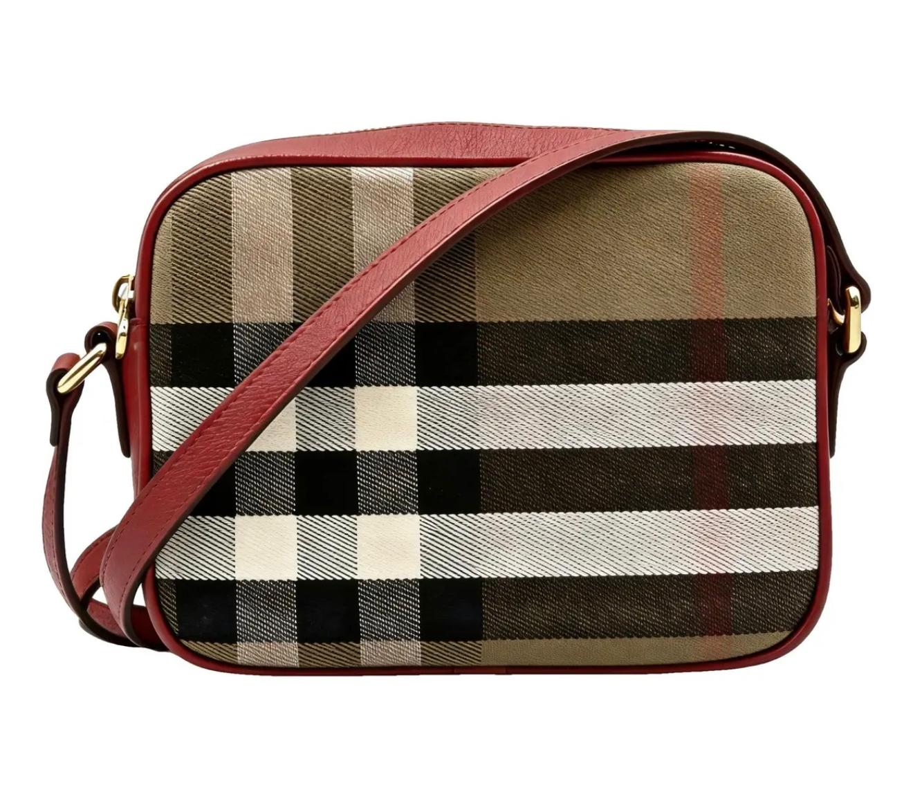 Burberry Small Camera Bag in Red Check Canvas