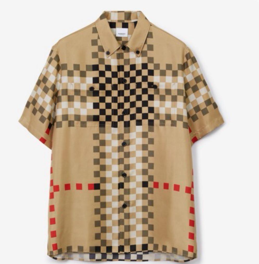 Burberry Pixel Check Short-Sleeve Shirt