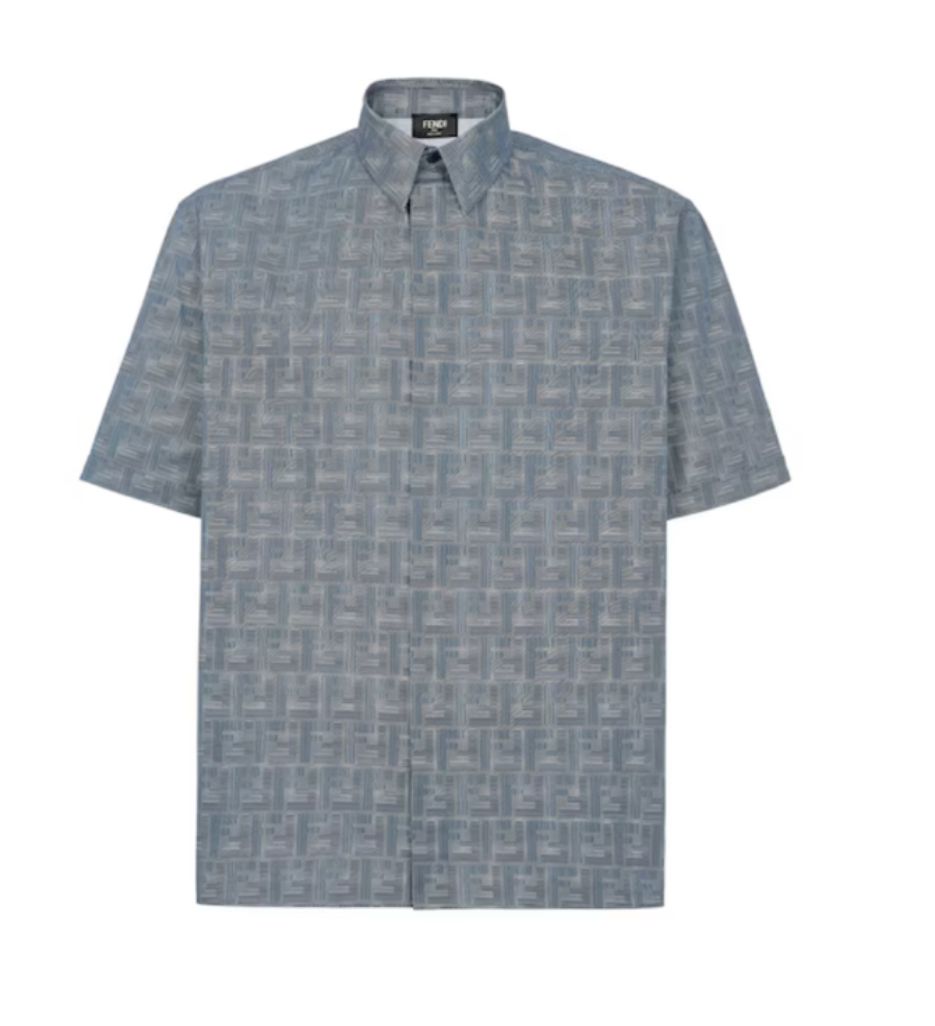 Fendi Men’s FF Monogram Shirt – Blue Grey