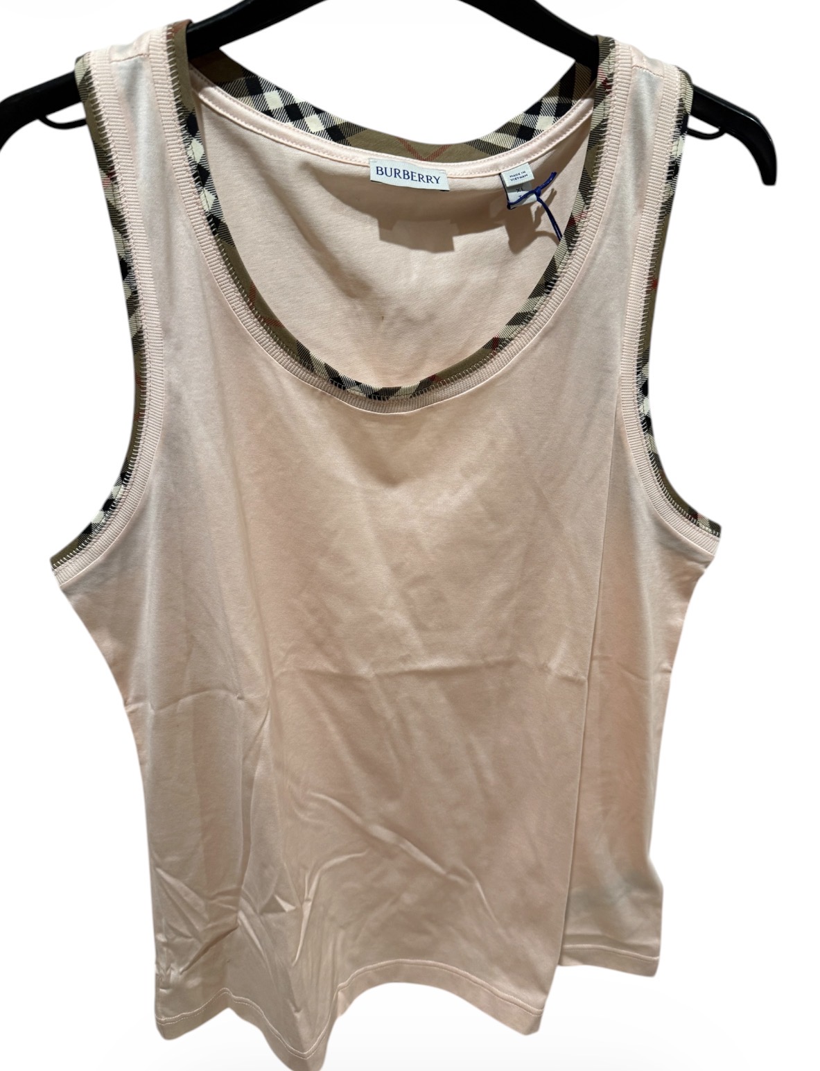 Burberry Light Pink Tank Top with Iconic Check Trim