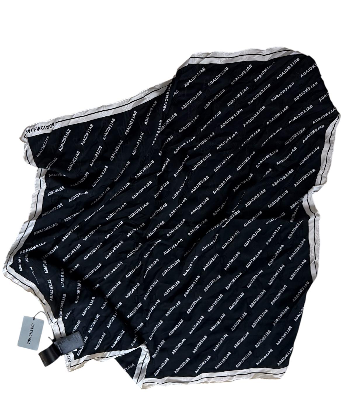 Balenciaga Black Logo Silk Scarf