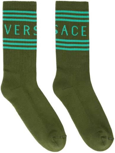 Versace Green Logo Stripe Cotton Socks Small