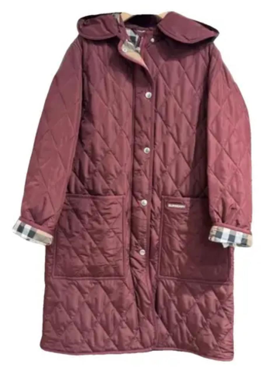 Burberry Maroon Diamond-Quilted Coat
