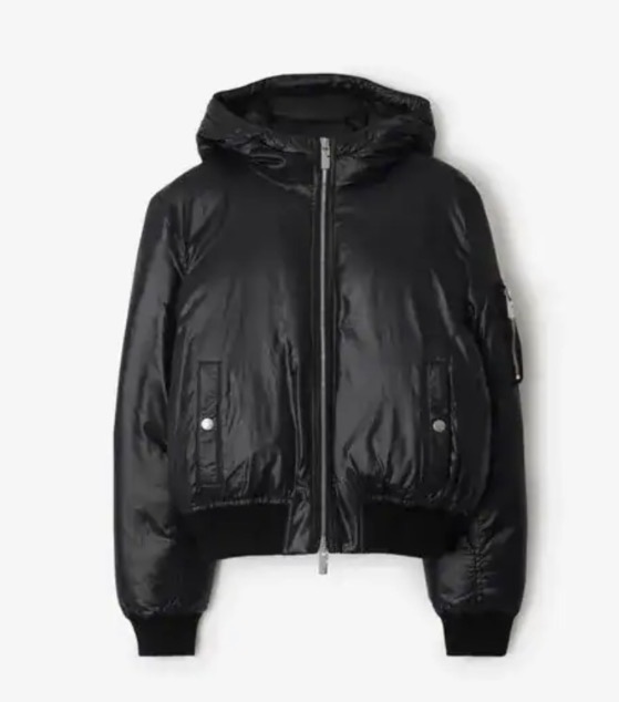 Burberry Black Nylon Hooded Bomber Jacket
