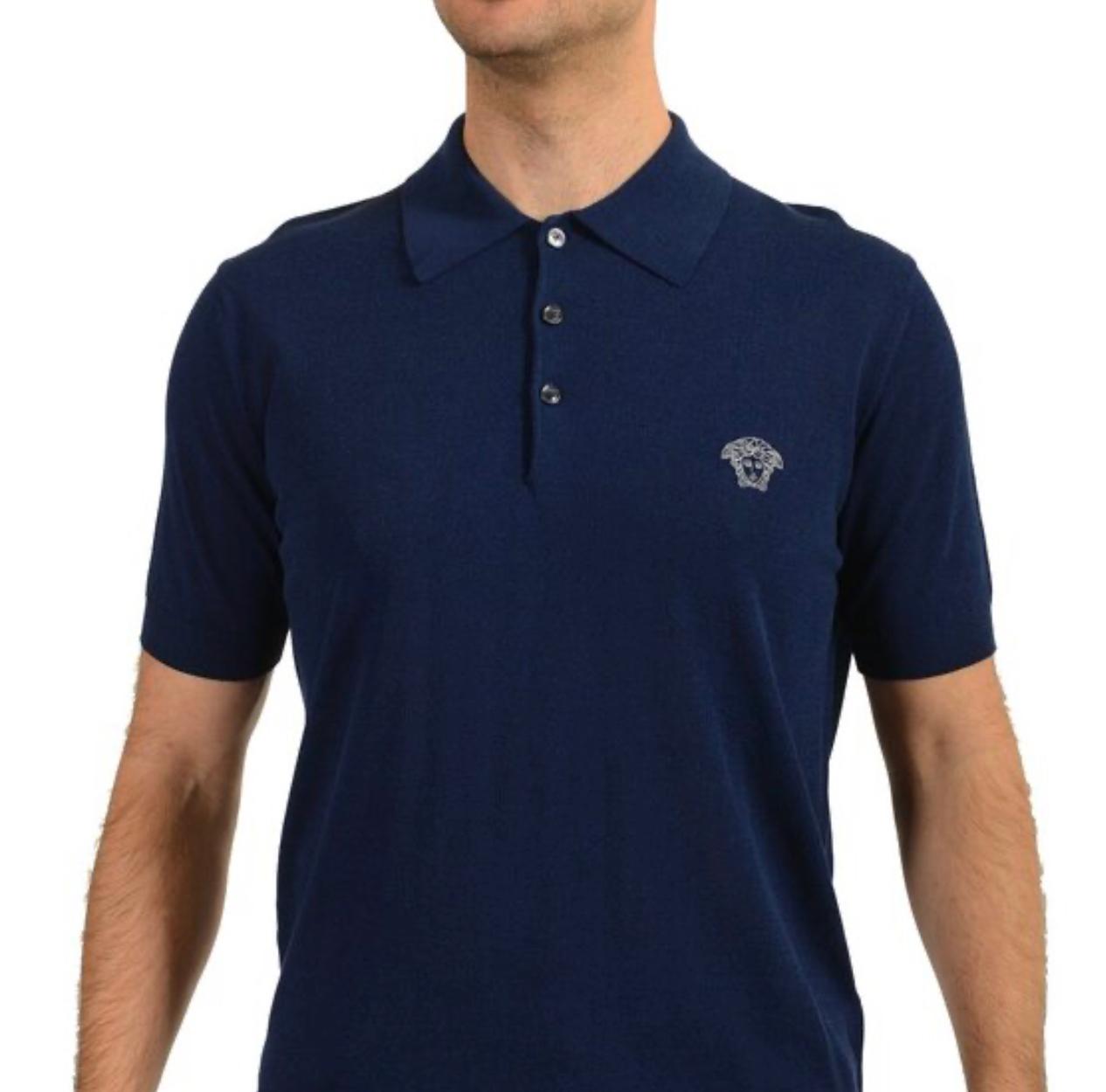 Versace Mens Medusa Chest Logo Polo (Navy)