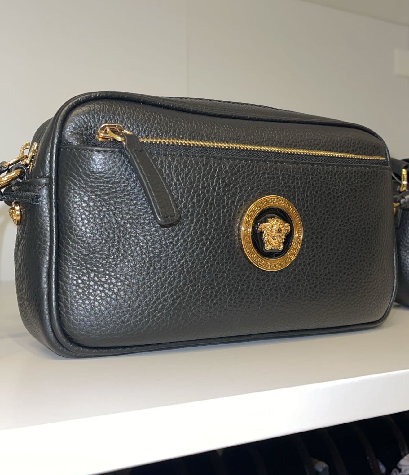 Versace Pebbled Leather Medusa Crossbody Bag