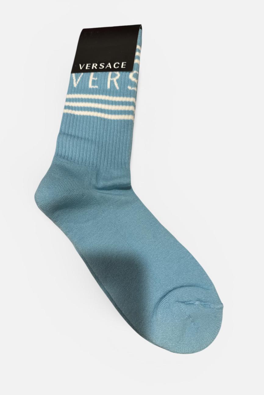 Versace Blue Logo Knit Socks Small