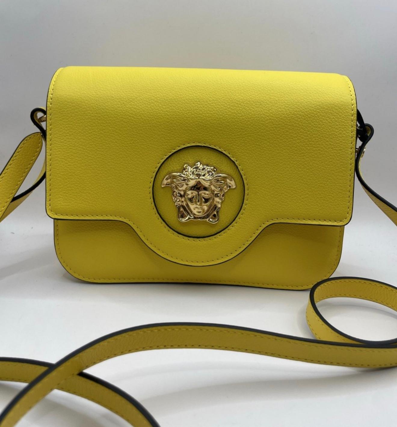 Versace Vitello Yellow Leather Shoulder Bag