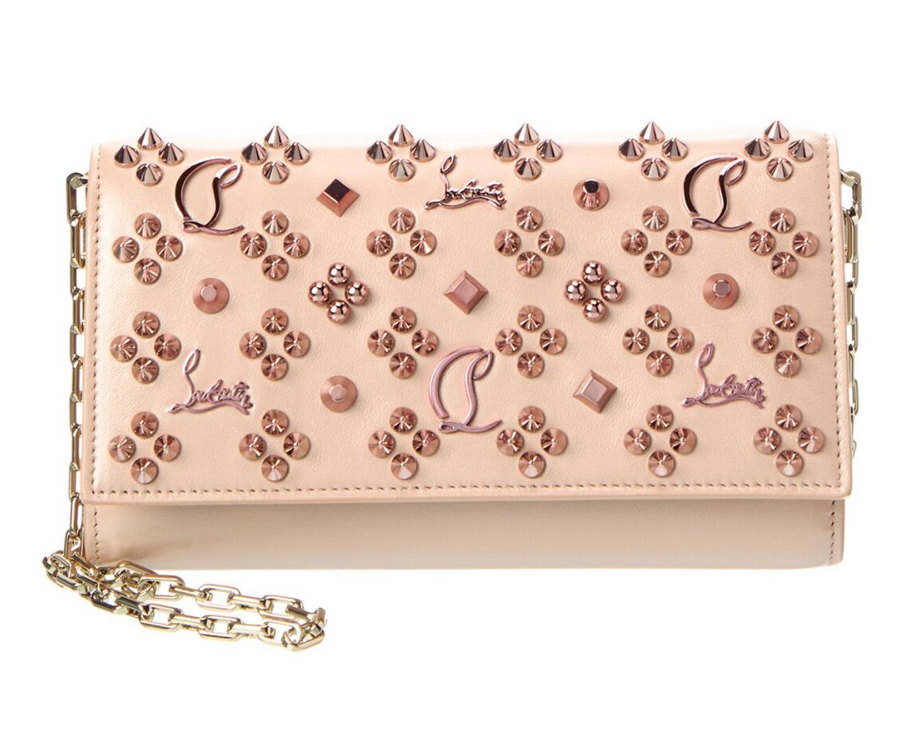 Christian Louboutin Nude Studded Chain Wallet Clutch