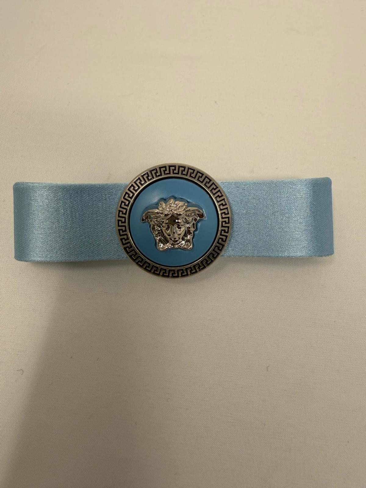 Versace Blue Satin Medusa Hair Clip