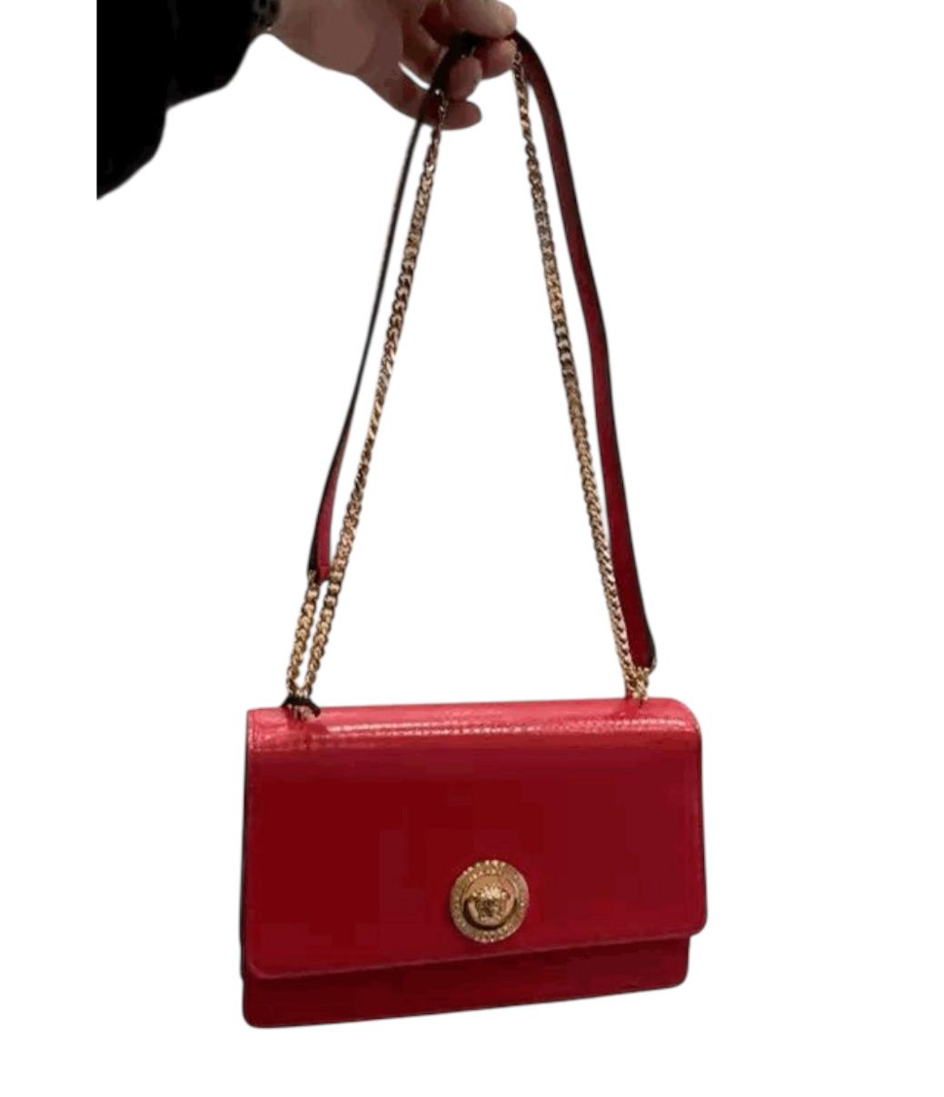 Versace Red Leather Medusa Chain Shoulder Bag