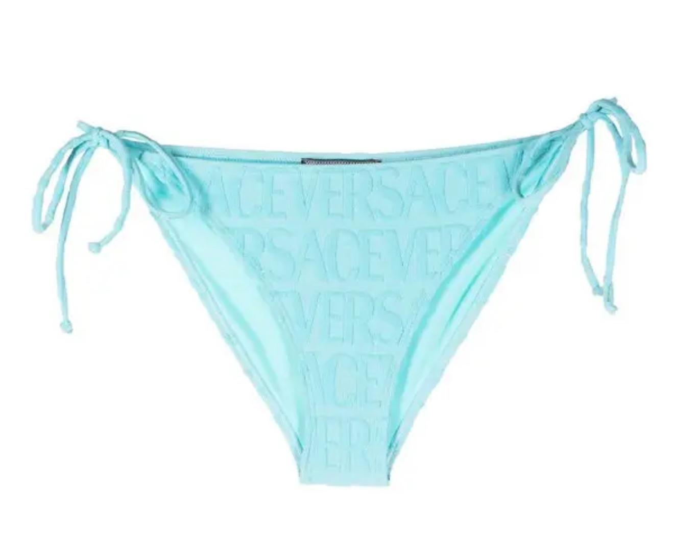 Versace Blue Logo-Embossed Bikini Bottom