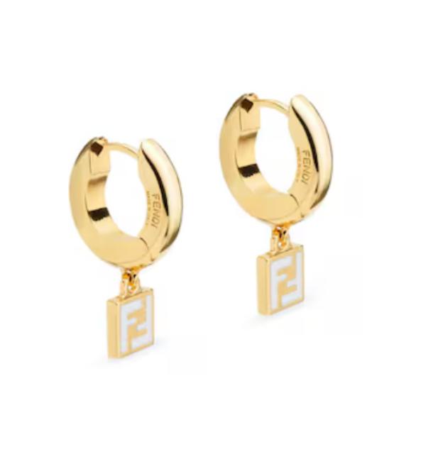 Fendi Gold Tone Icon Drop Hoop Earrings