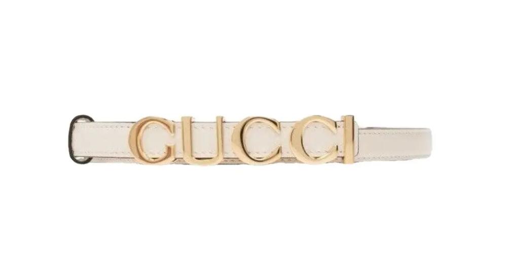 Gucci White Leather Letter Logo Belt
