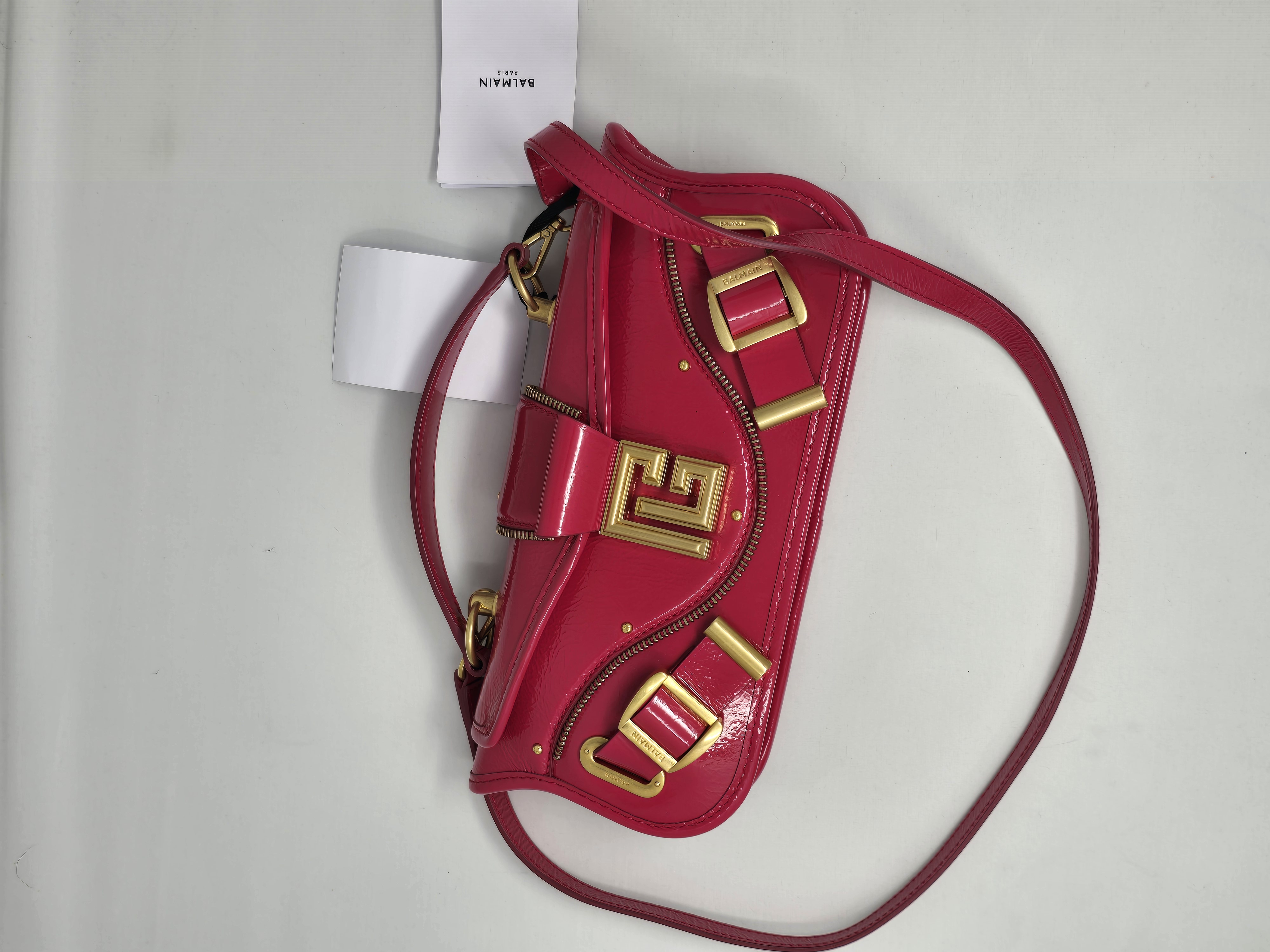 Balmain Rose Patent Leather Shoulder Bag