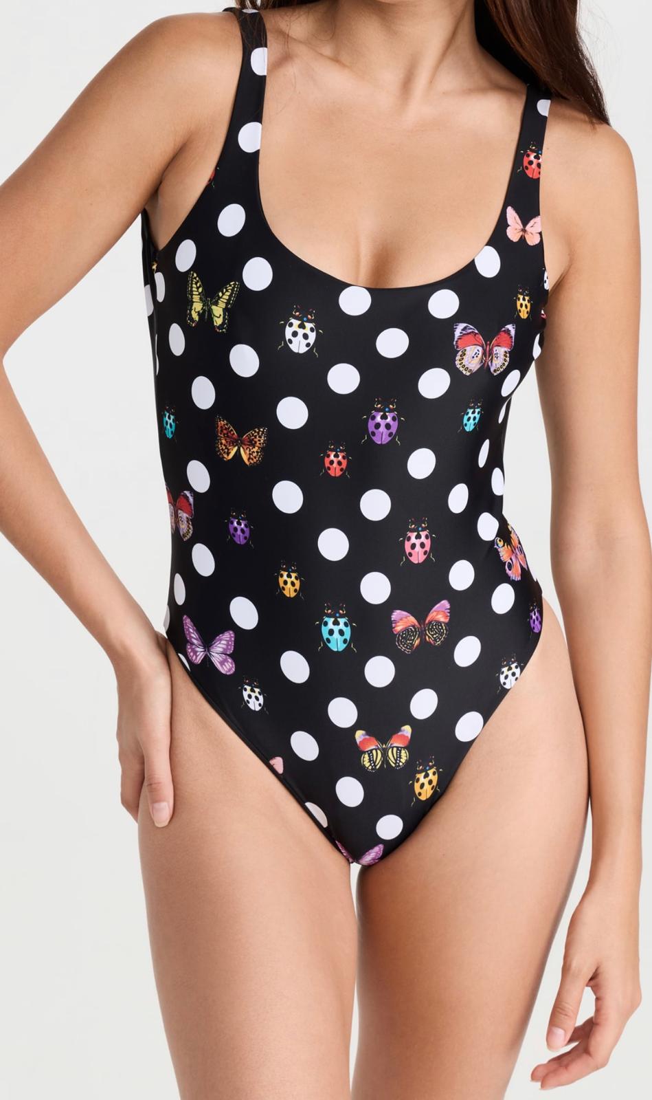 Versace Polka Dot Butterfly Print One-Piece Swimsuit