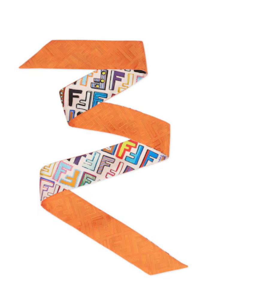 Fendi Orange Embossed FF Logo Twilly Scarf