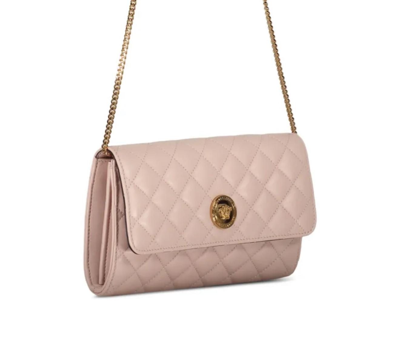 Versace Quilted Leather Light Pink Wallet On Chain