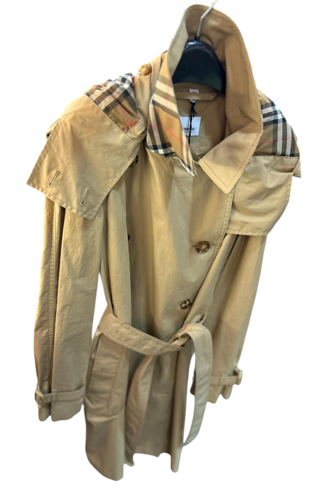 Burberry Honey Beige Check Trim Belted Trench Coat