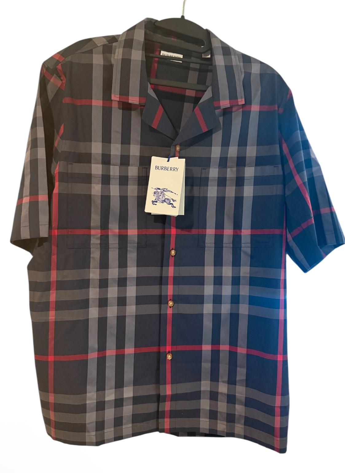 Burberry Navy Blue Check Button-Up Shirt