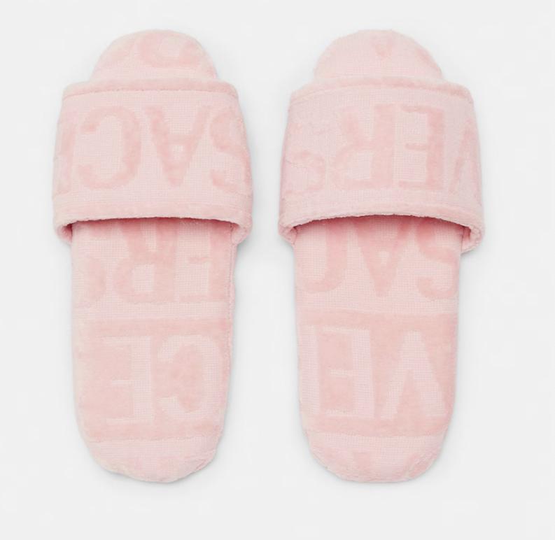 Versace Pink Logo Jacquard Terry Slides