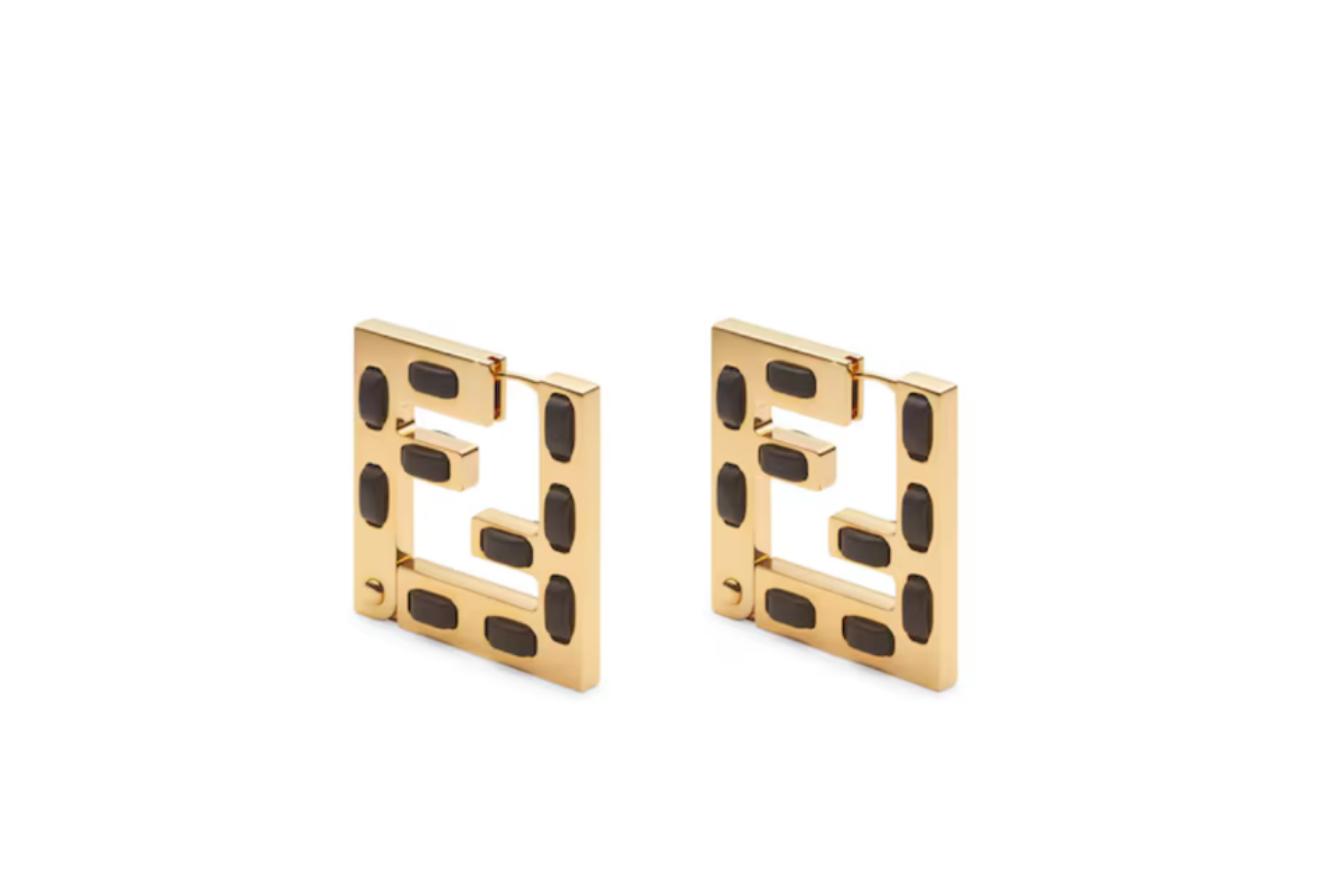 Fendi Women’s FF Square Logo Earrings – Gold/Black