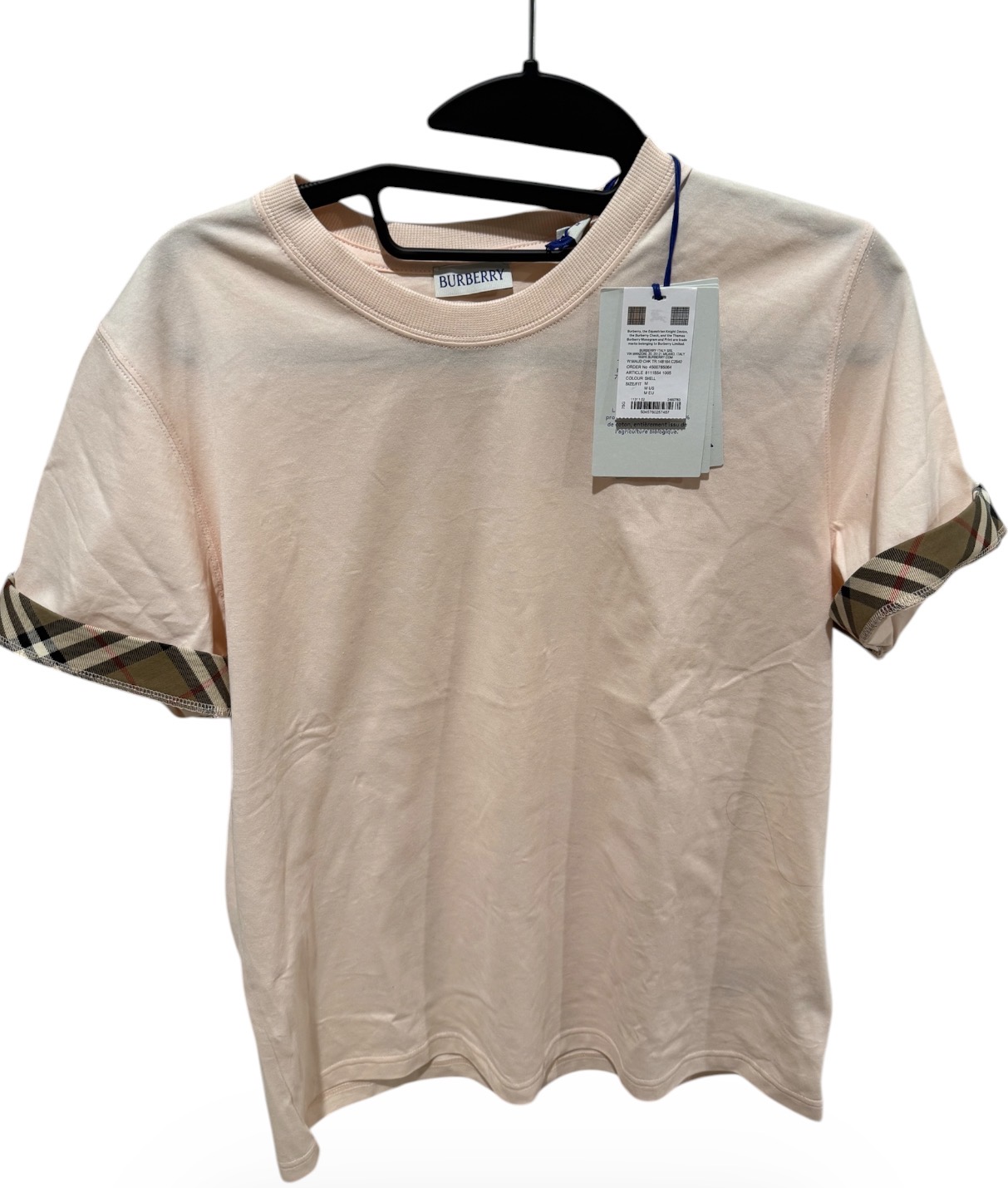 Burberry Classic Check Accent Sleeve Tee in Light Pink
