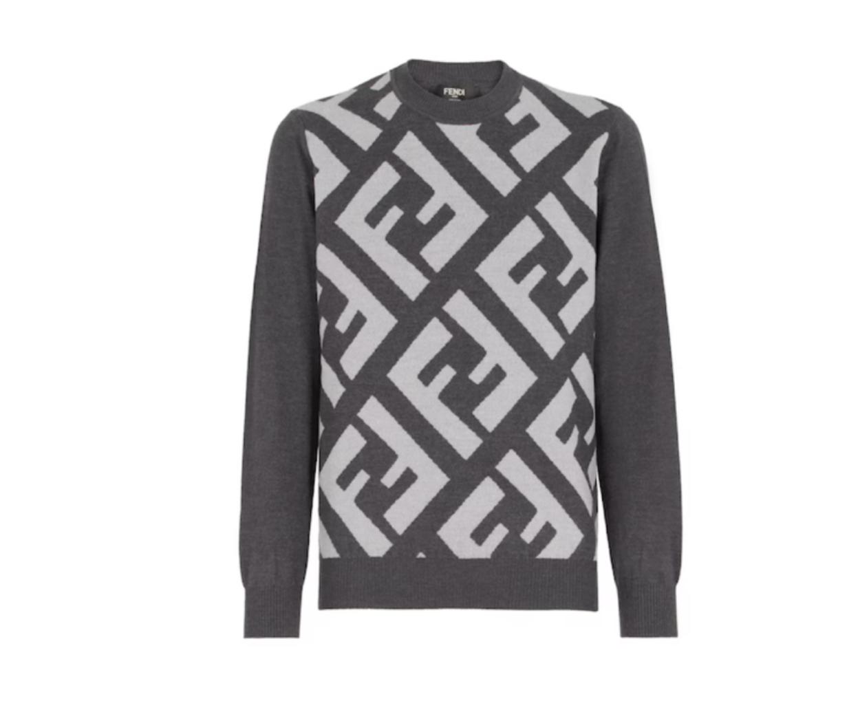 Fendi Men’s FF Logo Pullover Sweater – Gray