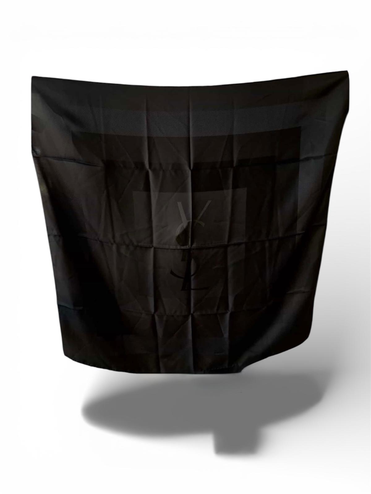 YSL Black Silk Logo Scarf