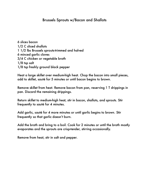 Brussels Sprouts w/Bacon and Shallots