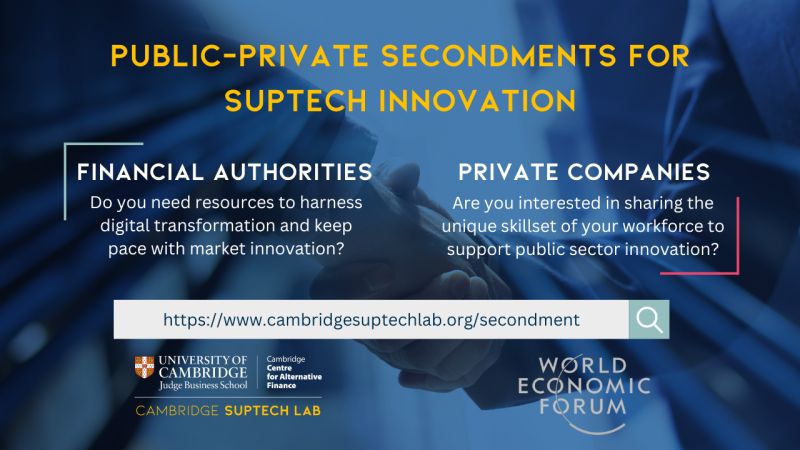 Co-led with the World Economic Forum, Cambridge SupTech Lab has launched a pioneering secondment programme across the public and private financial sectors.