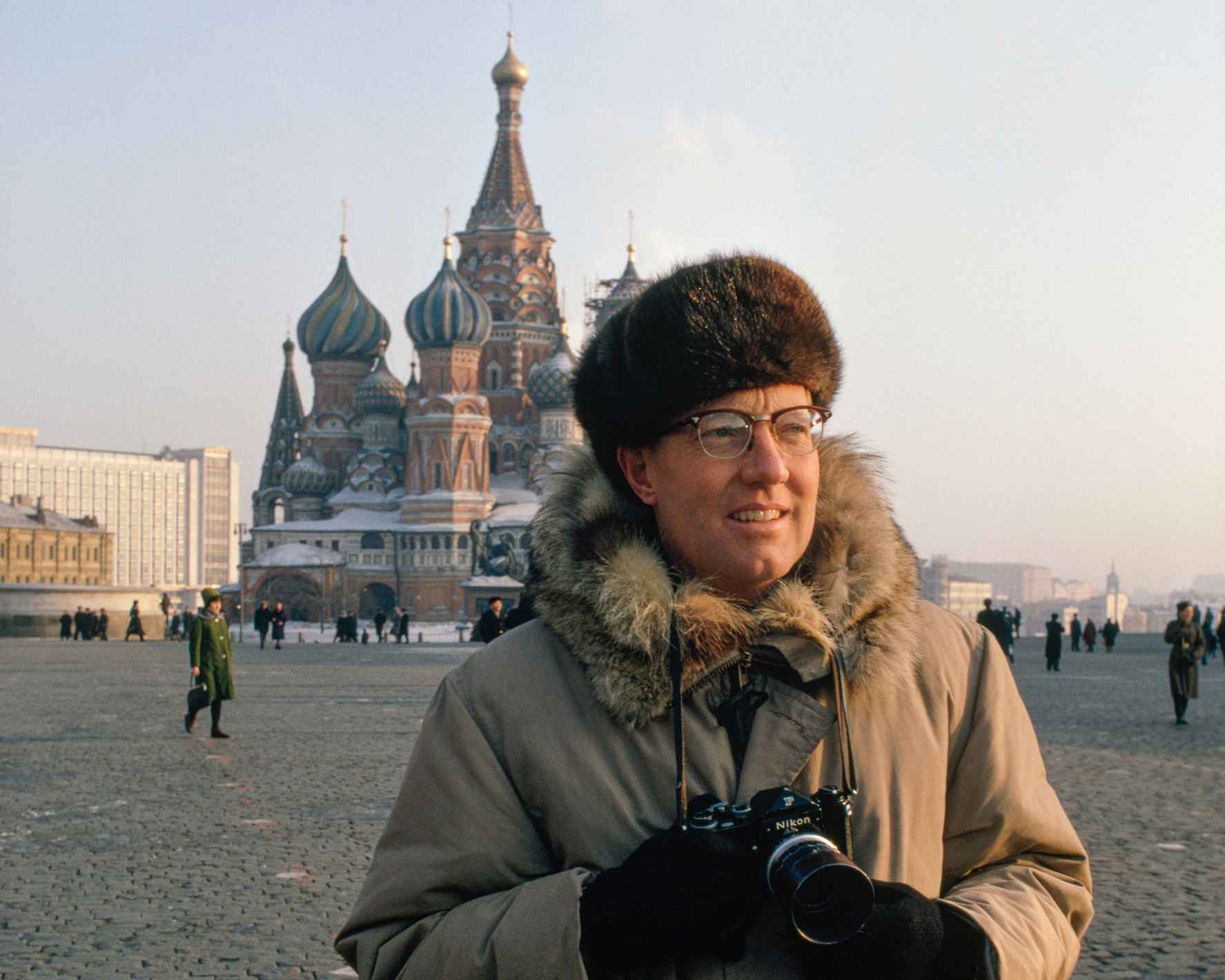 Dean Conger standing in Red Square, Moscow, USSR