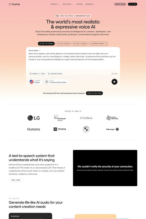 Hume AI website screenshot