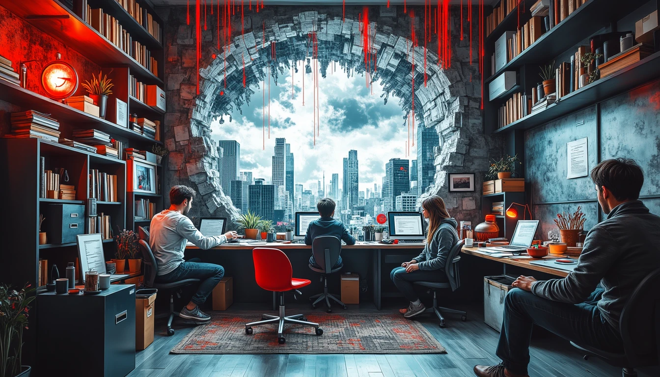 Diverse filmmakers collaborating through interconnected creative visions