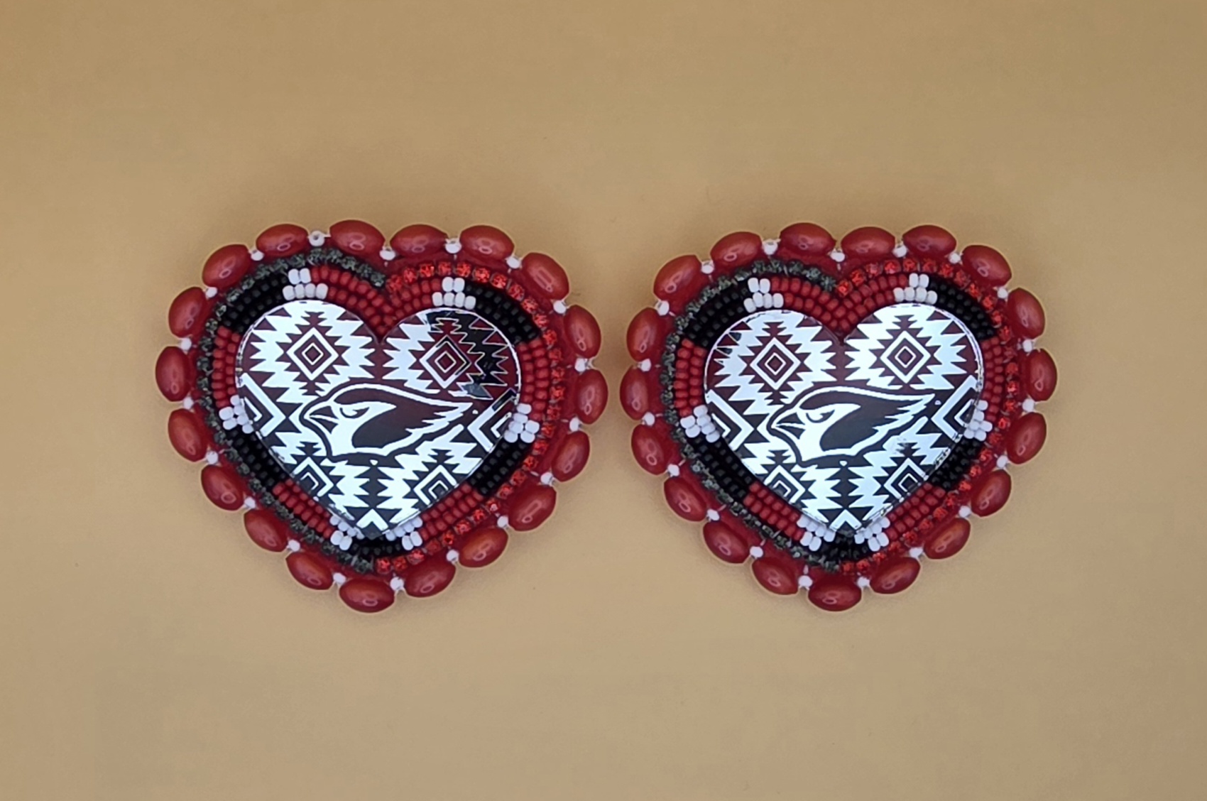 Eagle Heart Beaded Earrings — Red Earth Edition