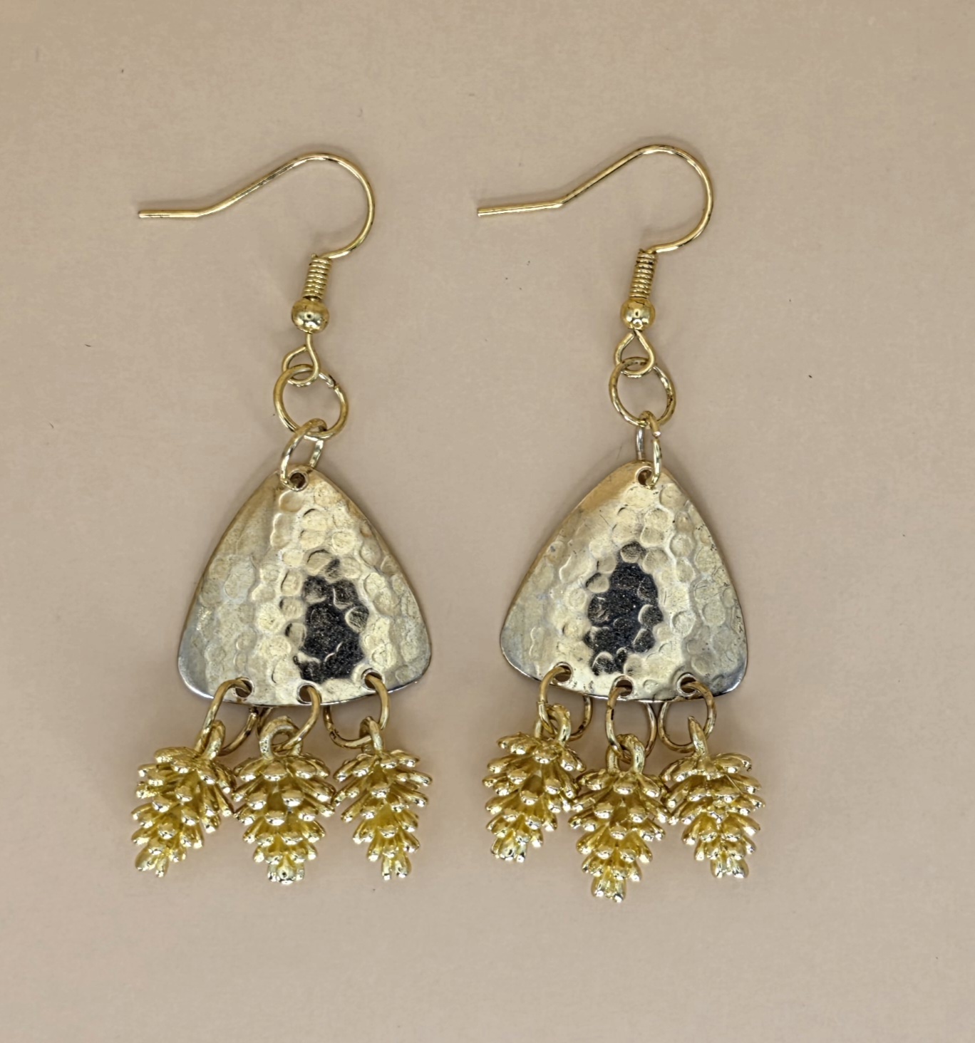 Pinecone Drop Earrings — Hammered Silver & Gold
