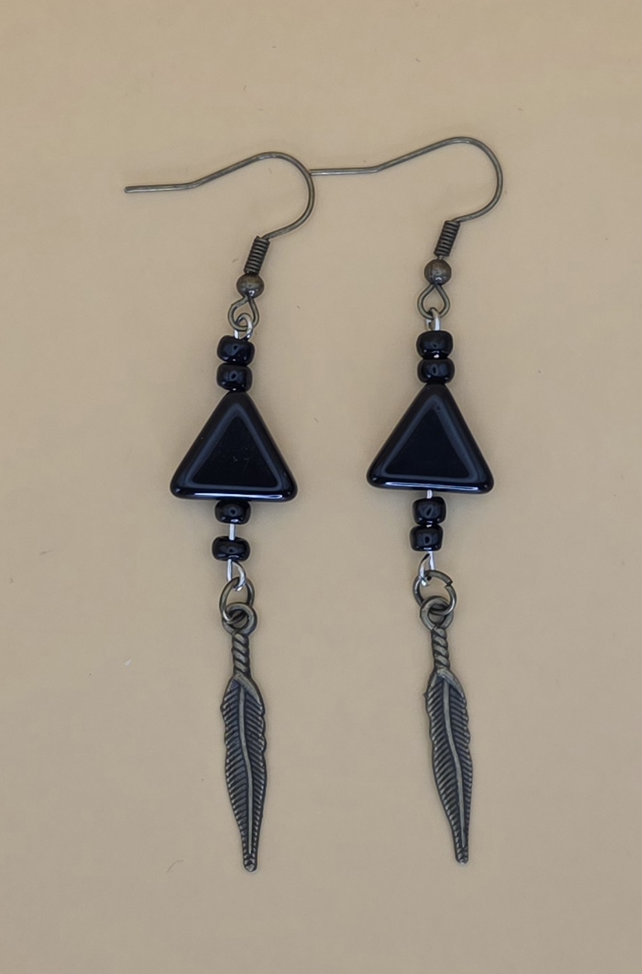 Earrings — Obsidian Sky with Feather Drop