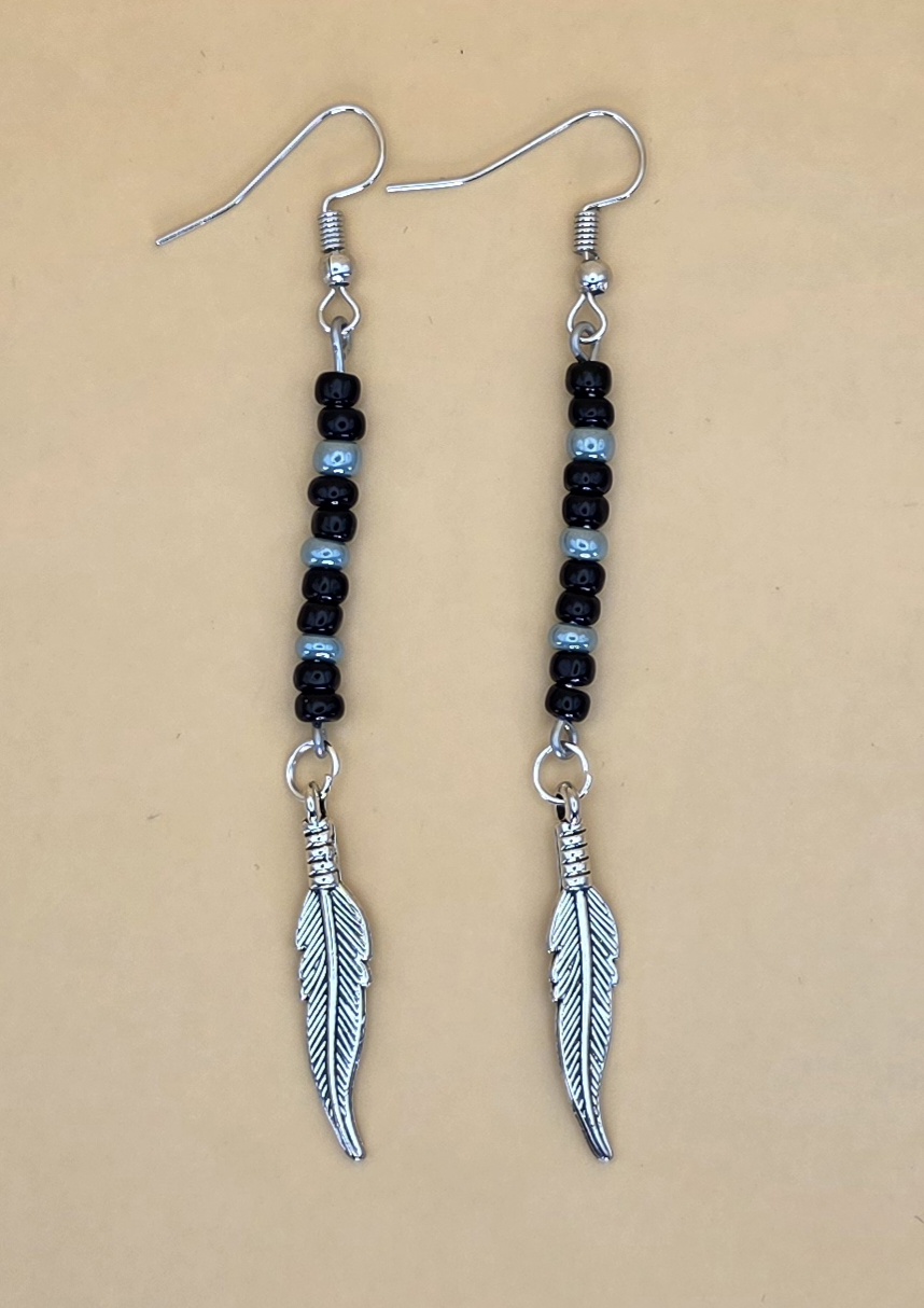 Feather Drop Earrings — Night Wind