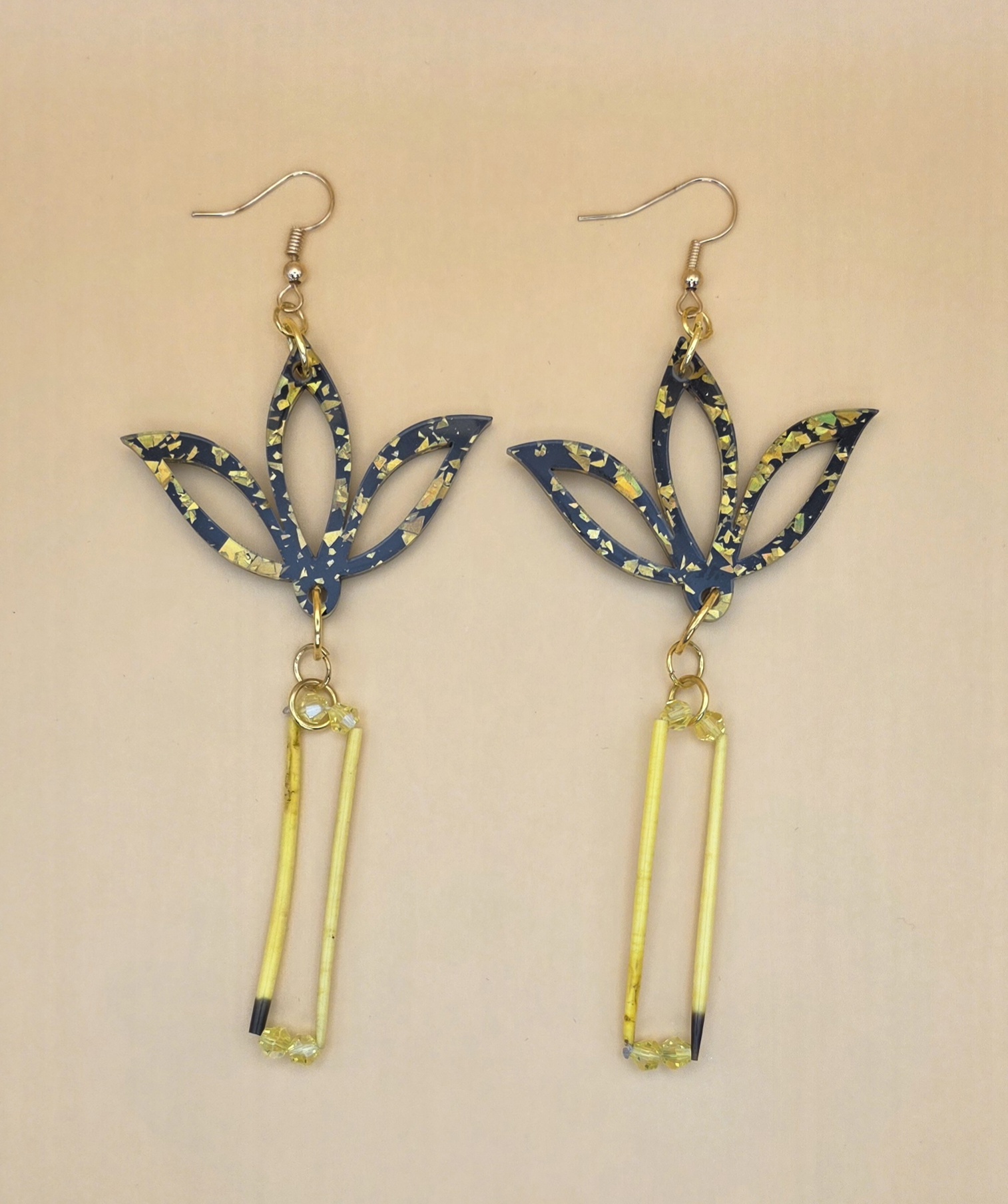 Lotus Drop Earrings — Gold Flake Evening